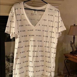 PINK Large White tee with Rainbow Dog